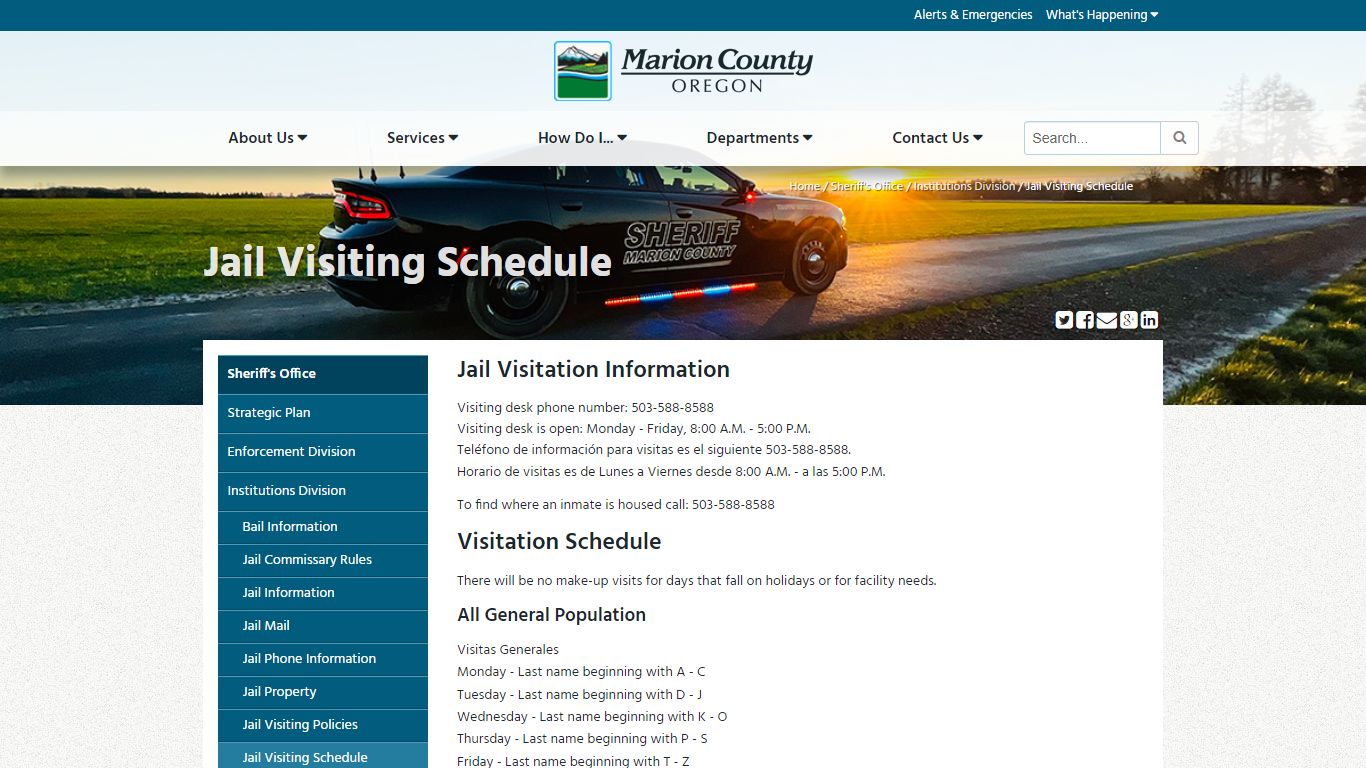 Jail Visiting Schedule - Marion County, Oregon